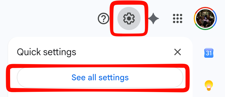Gmail gear icon and the See all settings button